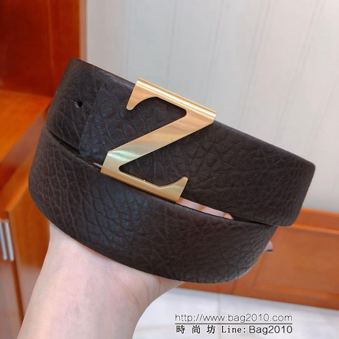 Zegna 傑尼亞 專櫃熱推款 頭層牛皮大象紋包邊不車線 男士皮帶  xfp1096